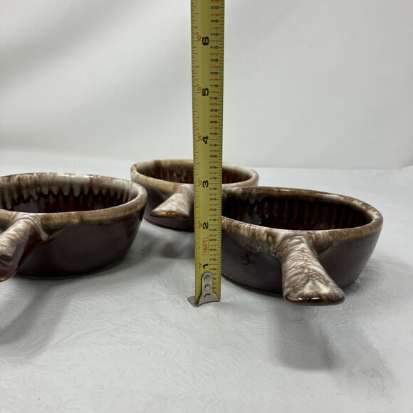 VTG McCoy 874 Brown Pottery Drip Glaze Soup Chili Bowl w/ Handle Set of 3 - Picture 4 of 15